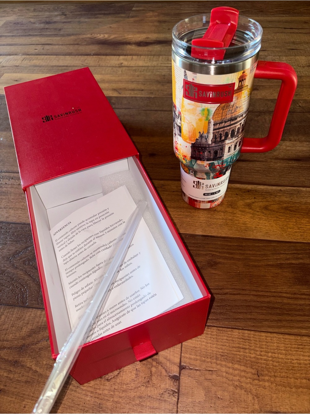NIB 40oz stainless steel Tumblr European culture giftable with handle and straw